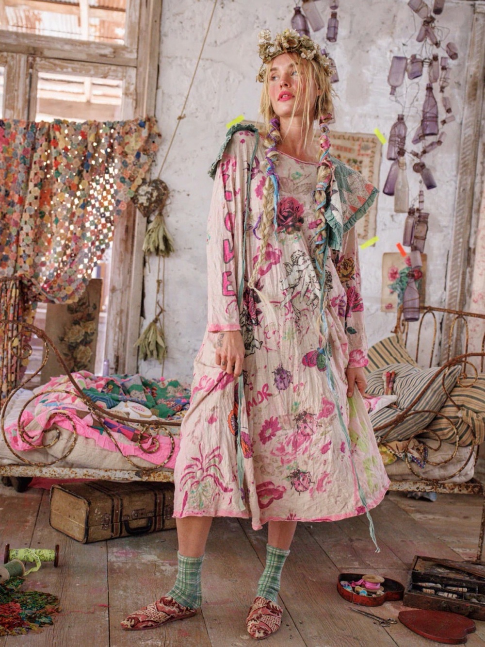 Magnolia Pearl Cream Dress with Pink & Green Floral Print